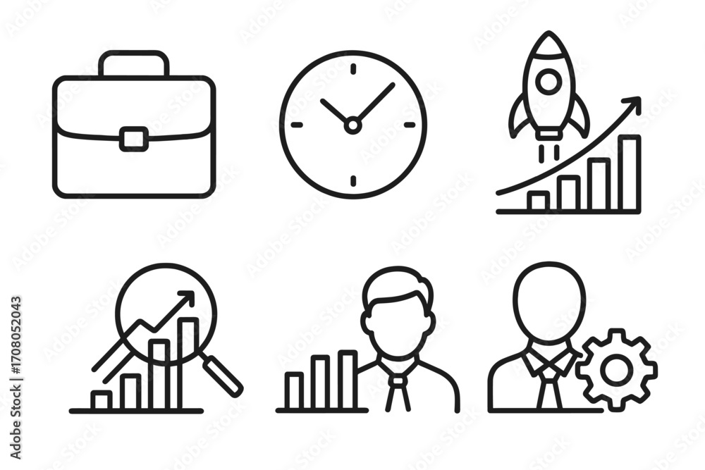 Poster business line icon set. startup, growth, and management concepts. vector collection for web design. 
