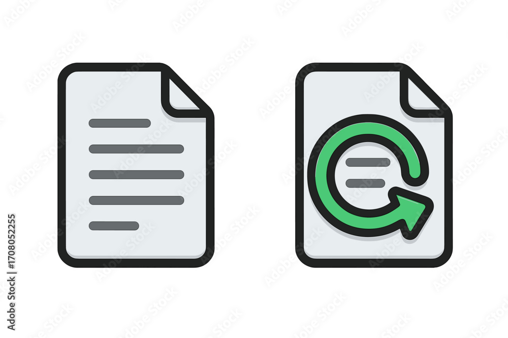 Fototapete document revision and file update icon set. vector cartoon illustration of a paper page with a refre