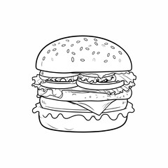 Vector icon of hamburger with bun, lettuce, cheese,