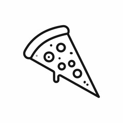 Minimalist black vector icon of a slice of pizza with melted cheese and pepperoni