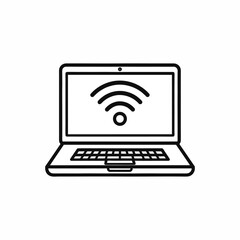 Vector icon of laptop computer with wifi signal