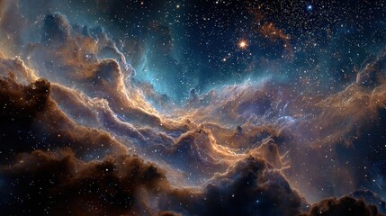 Fototapeta premium A breathtaking cosmic scene filled with colorful clouds, stars, and a sense of infinite depth, evoking the beauty and mystery of the universe.