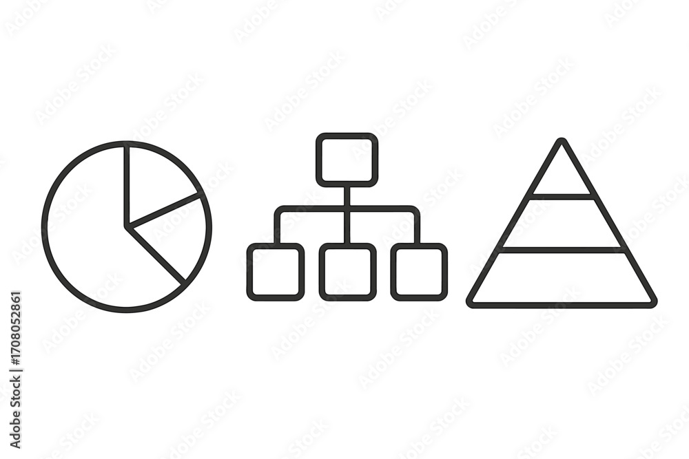 Poster vector infographic elements icon set. pie chart for statistics, organizational hierarchy structure, 