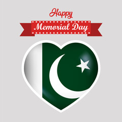 Happy Memorial Day Pakistan Flag Heart Banner