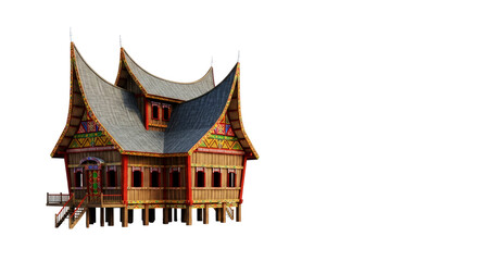 Fototapeta premium majestic indonesian longhouse a 3d model of cultural heritage, isolated on transparent background