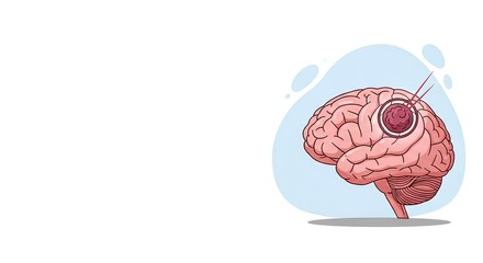 Medical illustration of a human brain with a magnified focus on a tumor or lesion, representing neurological disease analysis and diagnosis