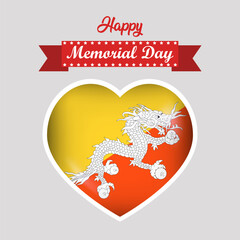 Happy Memorial Day Bhutan Flag Heart Banner