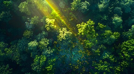 Obraz premium Colorful Rainbow Over Peaceful Green Forest