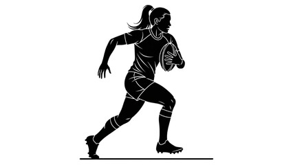 Vector Illustration of Female Rugby Player Running with Ball Black Silhouette AI EPS PNG