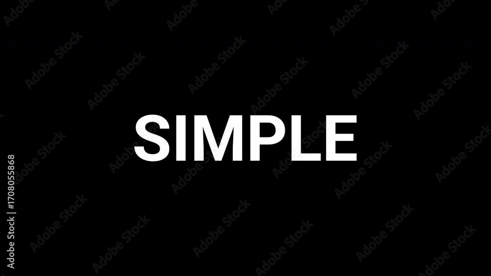 Poster abstract animation reveals the word simple with dynamic black and white shapes and letters. 4k text 