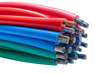 Side Angle of Electrical Wire Bundle, Close-Up, Isolated