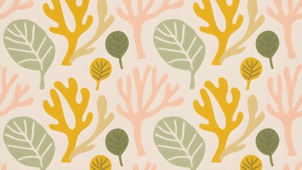 Delicate Coral and Leaf Pattern in Pastel Tones