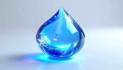 3D Blue Water Drop with Transparent Glass Effect