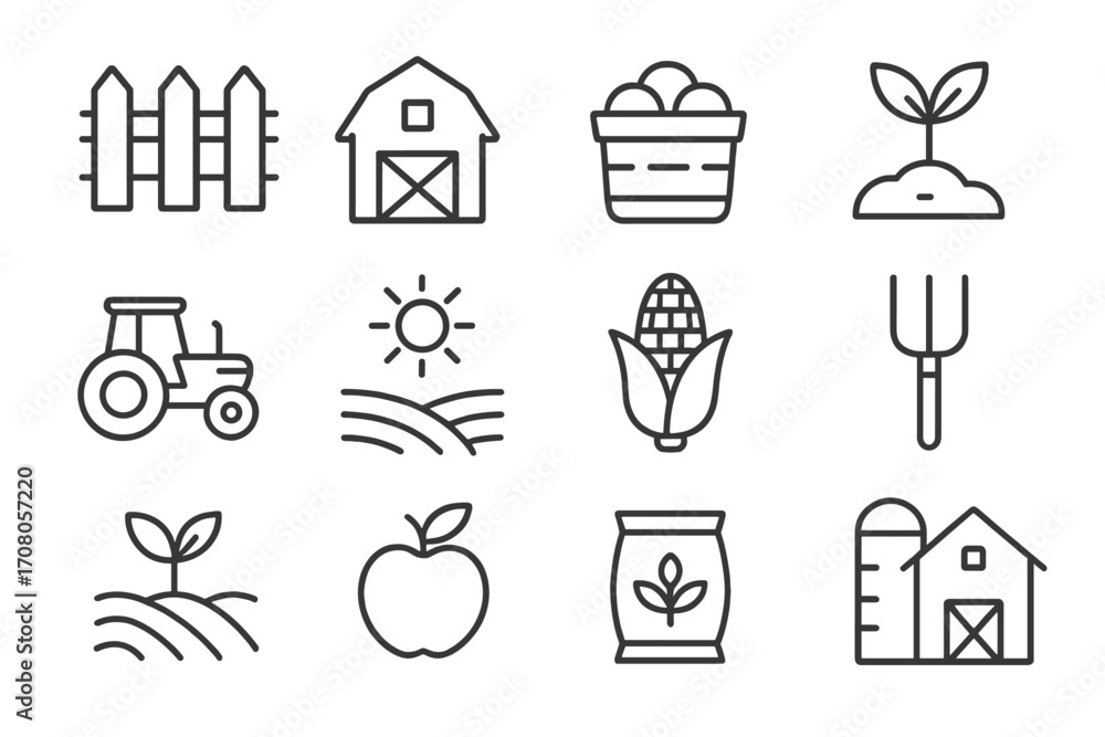 Poster agriculture and farming line icon set. collection of simple outline vector symbols for web and apps.