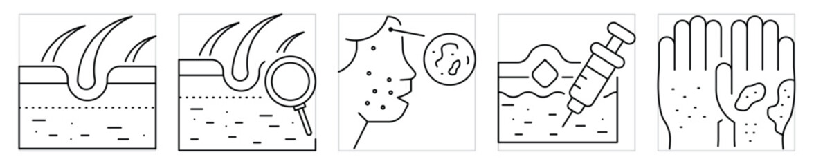 Dermatology icons set. Vector editable stroke.