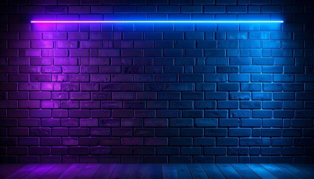 Neon glow on brick wall