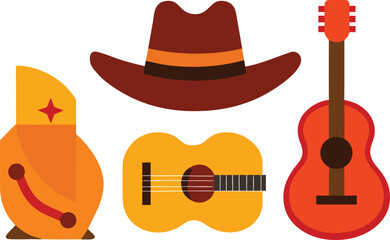 Country music festival elements cowboy hat guitar illustration vector scalable eps icon