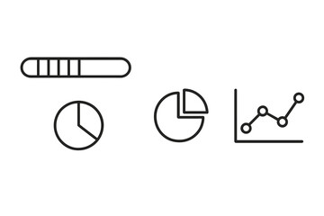 Progress bar and diagram icons set, editable stroke line statistics symbols, minimalistic linear pictograms for infographic design, apps, banners, and digital posts vector