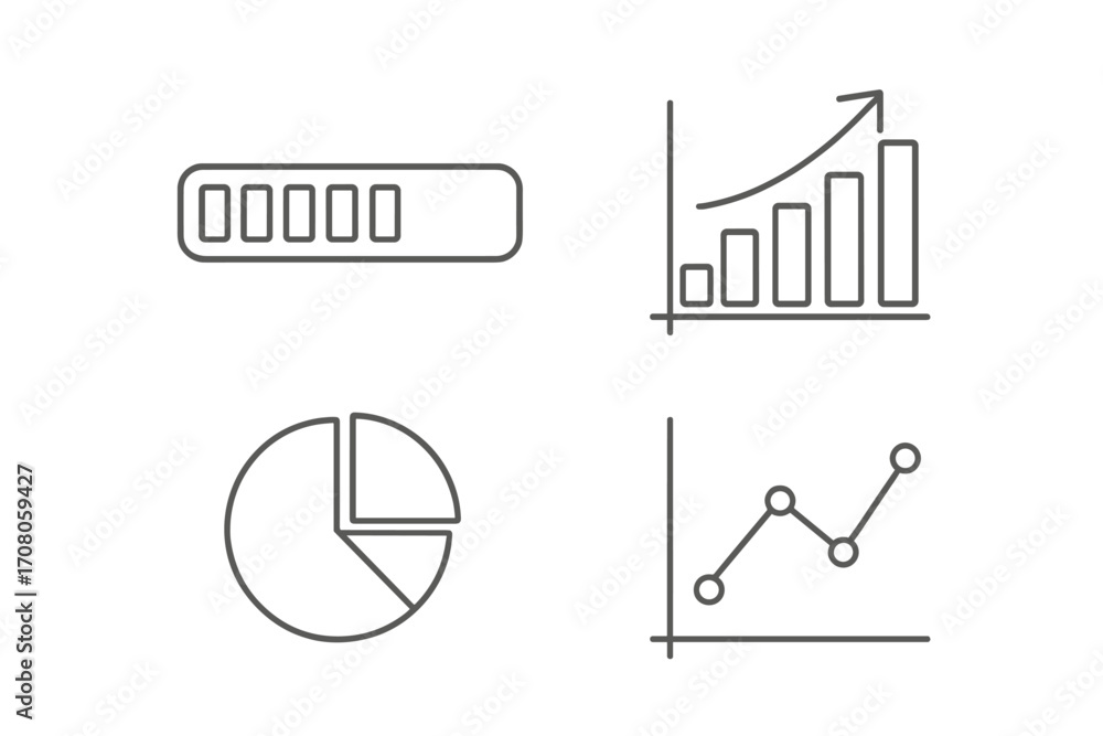 Poster simple linear icon set of progress bar, diagram, statistics, and charts. editable stroke minimalisti