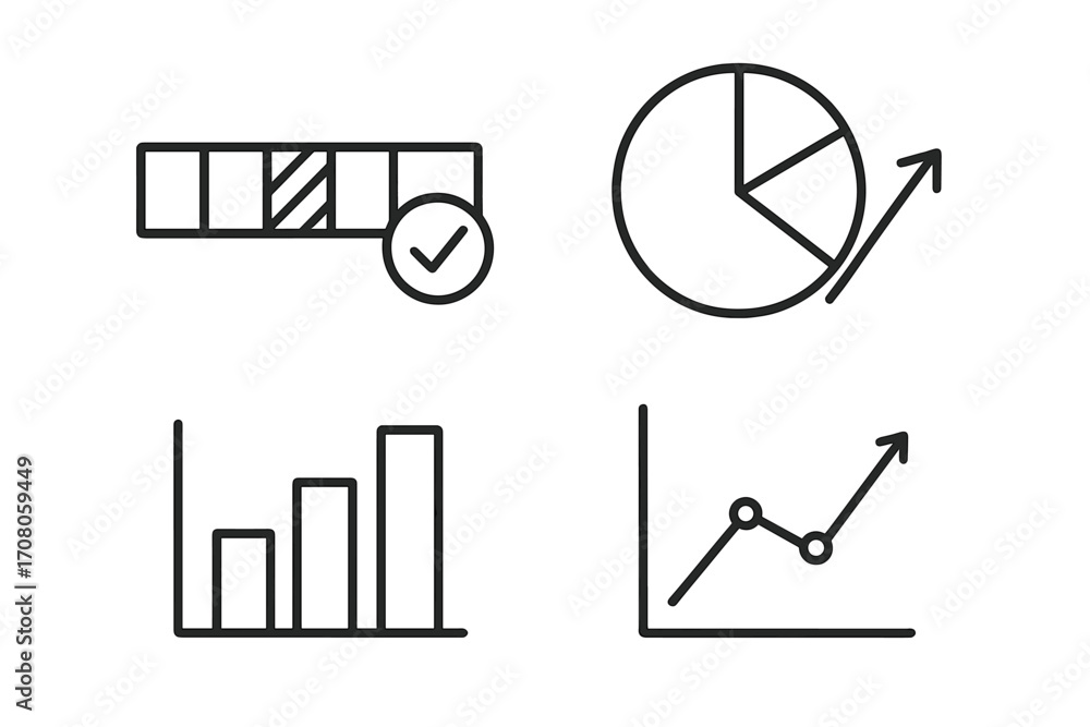 Poster simple linear progress bar icon with diagram and statistics, editable stroke minimalistic pictogram 