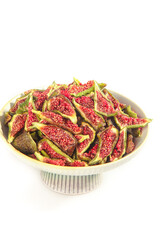 Candied Dried Figs from Weihai Shandong China in Glass Bowl on White Background