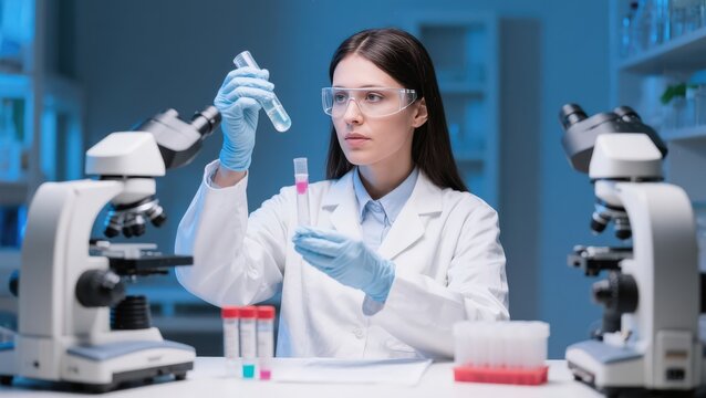 Female scientist in laboratory testing medical samples