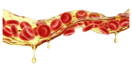 Blood Cells Carried In A Stream Of Viscous Yellow Liquid Isolated on Transparent PNG Background.