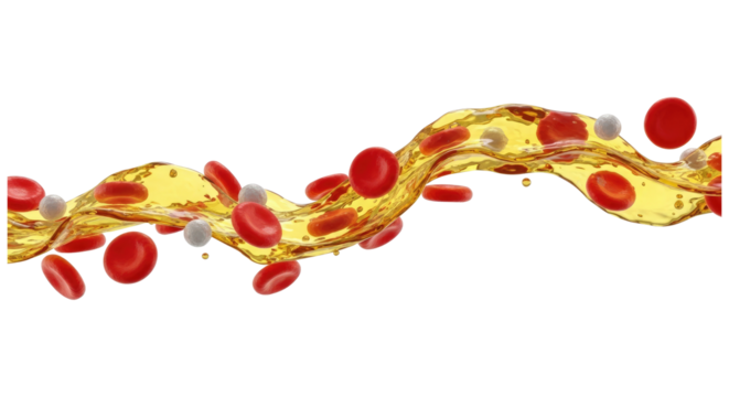 Human Blood Cells And Cholesterol Stream Isolated on Transparent PNG Background.