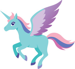 Magical flying unicorn with wings vector illustration for fantasy and dreams