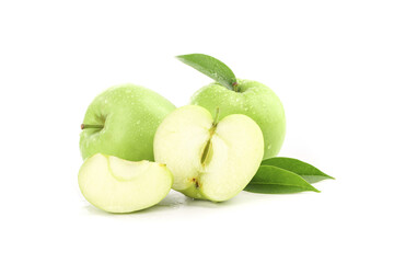 Fresh Green Apples with Slices on White Background - Sweet Crisp Fruit Ready to Eat