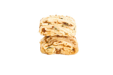 Handmade Spicy Pork Pasta Rolls with Savory Filling on White Background