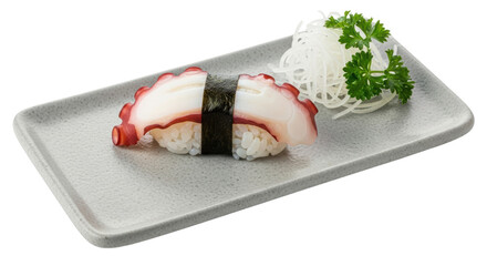 Isolated Octopus sushi nigiri on plate Japanese cuisine delicious raw seafood gourmet meal