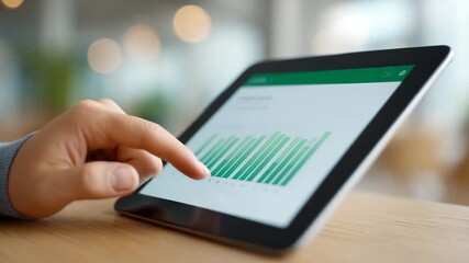 Tablet analysis: A close-up shot highlights the focused use of a tablet displaying a detailed data visualization and business charts for strategic decision-making in the modern workplace. - Powered by Adobe