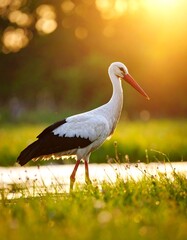Fototapeta premium White stork in golden light