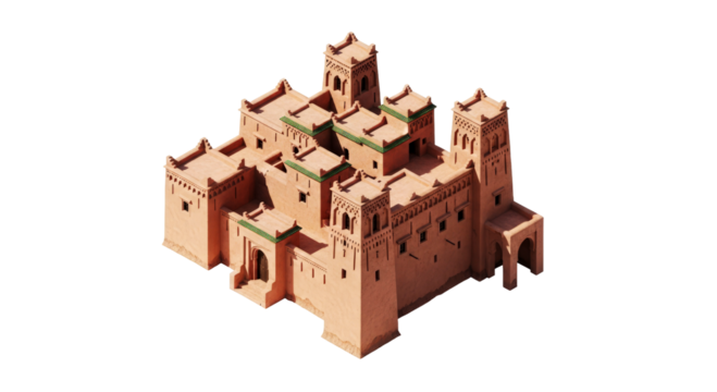 majestic kasbah 3d model ancient moroccan fortress, isolated on transparent background