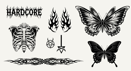 Hardcore Tattoo Designs Ribcage, Butterflies, Flames & Tribal