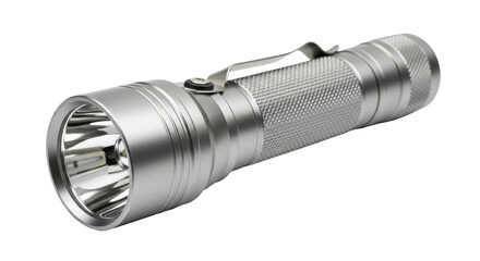 Isolated Silver Flashlight Tool for Outdoor Adventure or Emergency Kits on Display