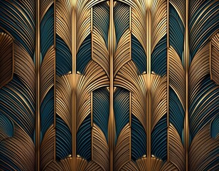 geometric art deco wallpaper with embossed symmetrical patterns gold accents intricate line design luxurious vintage ornate style refined architecture classic repeating seamless motif abstract
