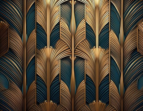 geometric art deco wallpaper with embossed symmetrical patterns gold accents intricate line design luxurious vintage ornate style refined architecture classic repeating seamless motif abstract