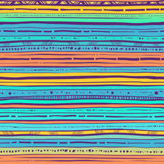 Line Doodle Seamless Pattern 3 - Horizontal Blue Yellow Stripes