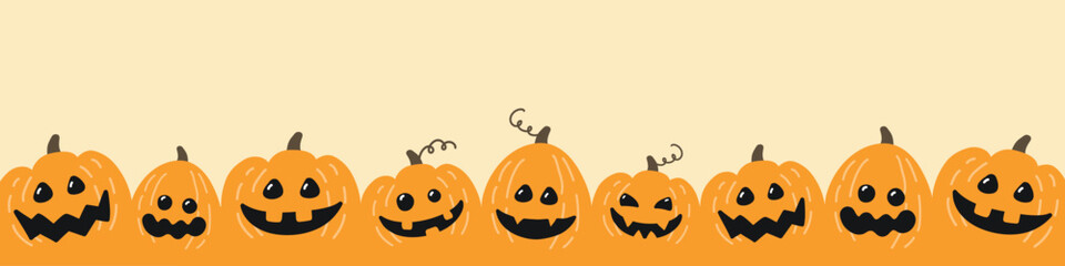 Cute Halloween pumpkin lanterns. Banner design. Vector illustration