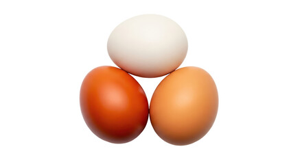 Isolated Three Eggs; One White, One Brown, One Dark Brown in a Group Together, Cooking food