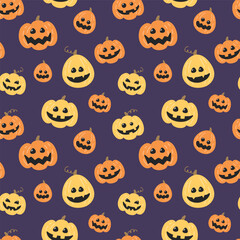 Seamless pattern with cute Halloween pumpkin lanterns. Vector illustration