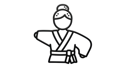 Isolated Female Judo Athlete in Traditional Uniform Getting Ready for Martial Arts