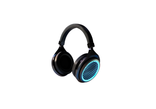 Headphones with graphene-textured ear pads, futuristic product s