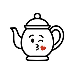 character emotion teapot kiss vector on white background Vector icon character with emotion