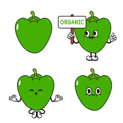 Cartoon green bell pepper characters in different poses