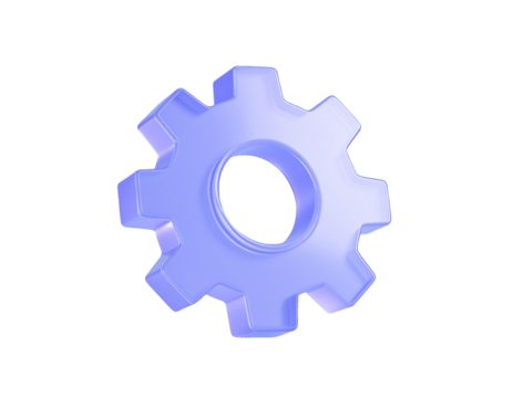 Minimal glassmorphism gear icon representing settings or configuration in modern digi