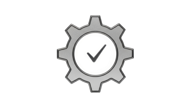 Isolated complete gear with a checkmark, a symbol of settings and the approval of the process