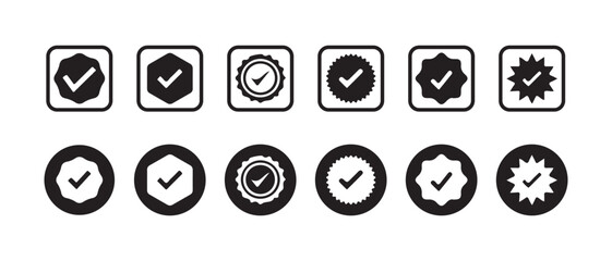 Verified icon symbol, approved profile sign,  tick in circles and rounded corner, vector illustration eps 10.